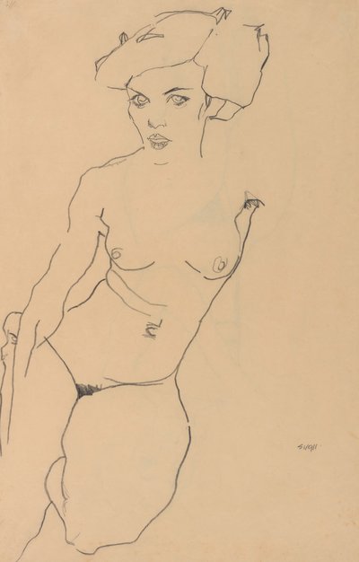 Knelende kvinne naken av Egon Schiele