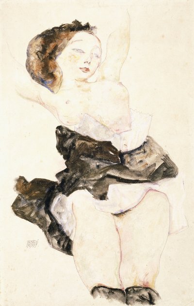 Liggende ung jente, halvnaken, 1912 av Egon Schiele
