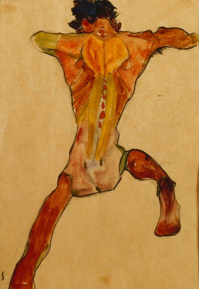 Naken mann sett bakfra; Naken mann fra baksiden, 1910 av Egon Schiele