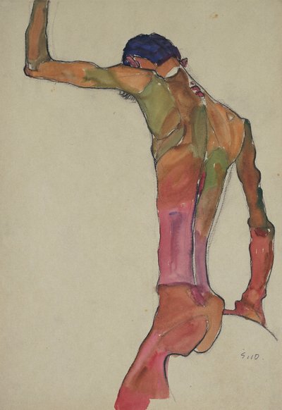 Naken mann med hevet arm av Egon Schiele