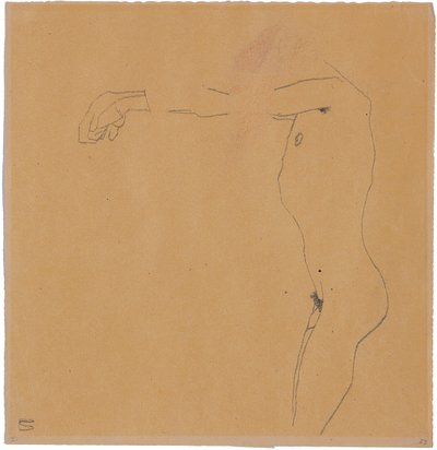 Nakenmann med armene hevet til venstre, 1909 av Egon Schiele