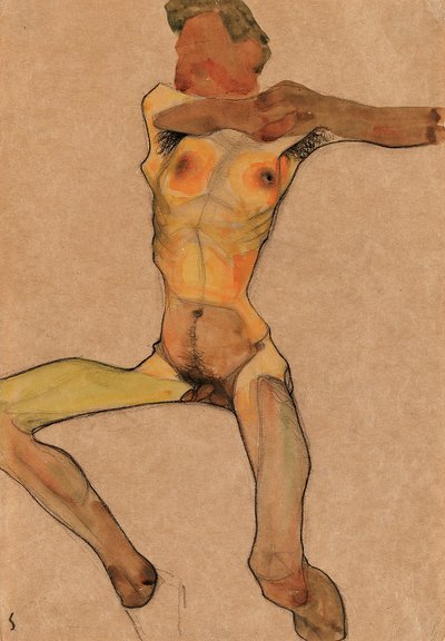 Naken mann, gul, 1910 av Egon Schiele