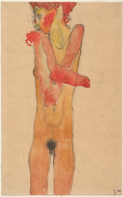Naken jente med foldede armer, 1910 av Egon Schiele