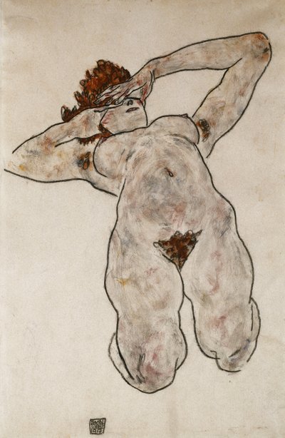 Naken liggende; Liggende naken, 1917 av Egon Schiele