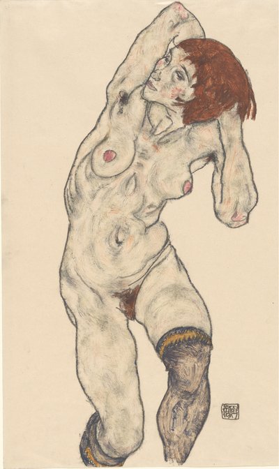 Naken i svarte strømper, 1917. av Egon Schiele