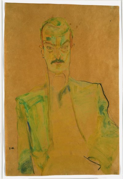 Naken på farget stoff, 1911 (wc og blyant med gouache på papir) av Egon Schiele