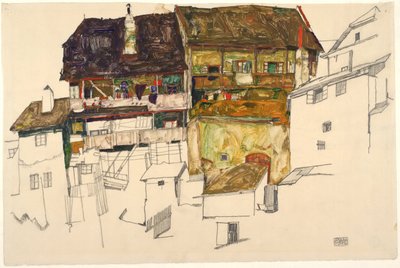 Gamle hus i Krumau, 1914 av Egon Schiele