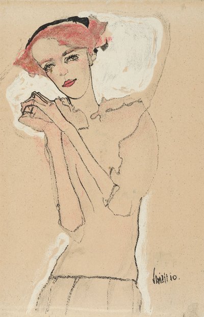 Portrait of a Woman, 1910 (fargelitografi) av Egon Schiele