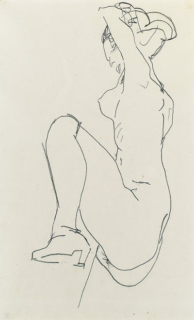 Naken kvinne på kneben, 1913 av Egon Schiele