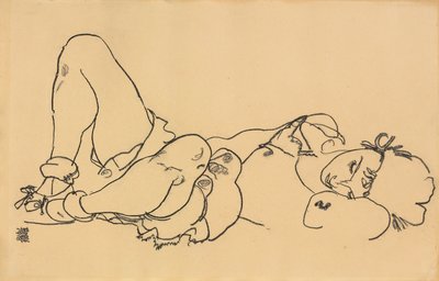Liggende kvinne; Løgn, 1918 av Egon Schiele