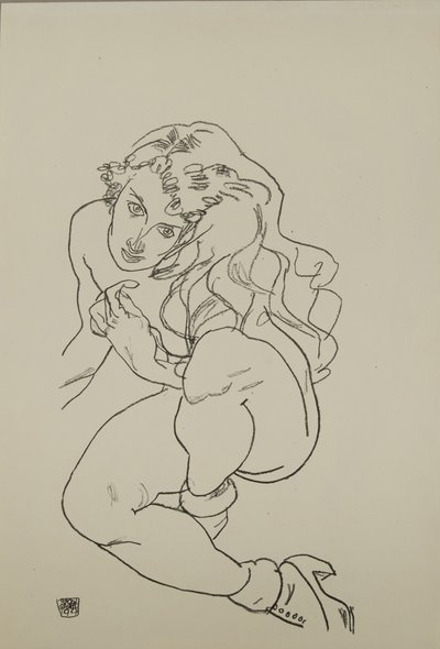 Sittende naken, 1917 av Egon Schiele