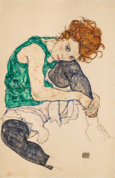 Sittende kvinne med bøyde knær, 1917 av Egon Schiele