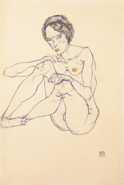 Sittende kvinnelig naken, 1914 av Egon Schiele