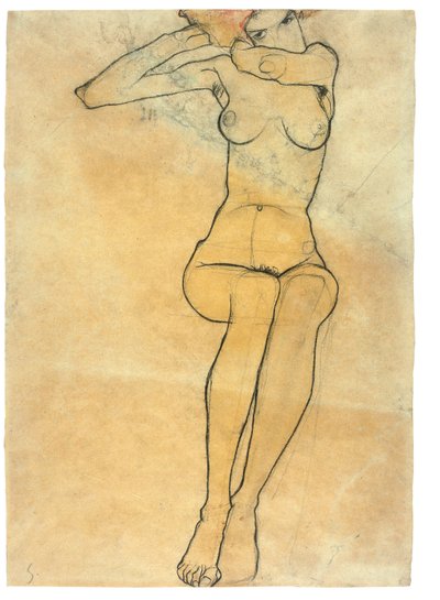 Sittende naken, 1910 av Egon Schiele