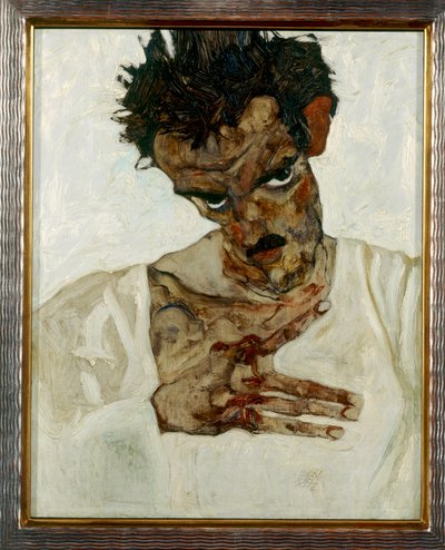 Selvportrett med bøyd hode av Egon Schiele