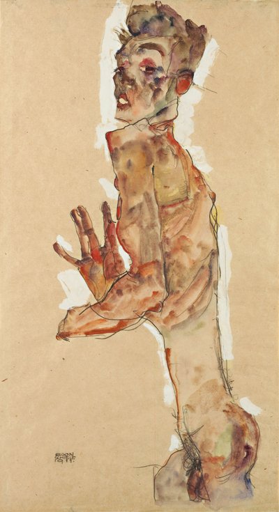 Selvportrett med spredte fingre, 1911 av Egon Schiele