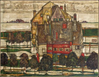 Enkelthus (hus med fjell) 1915 (olje på lerret) av Egon Schiele