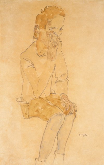 Sittende gutt, 1910 av Egon Schiele