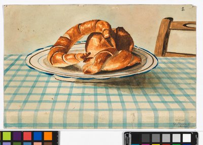 Stilleben med kakefat av Egon Schiele