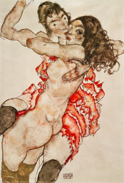 To kvinner omfavner av Egon Schiele