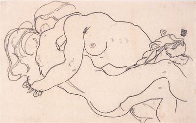 To omfavnende kvinnelige nakenbilder, 1918 av Egon Schiele