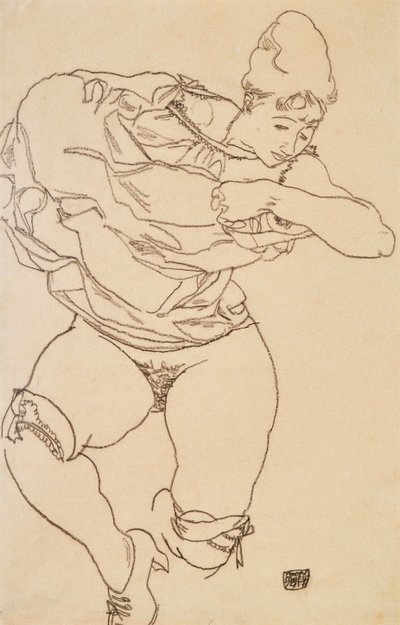 Kvinne kle av seg, 1917. av Egon Schiele