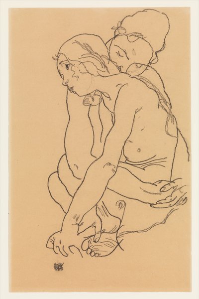 Frau und Mädchen, die sich umarmen av Egon Schiele