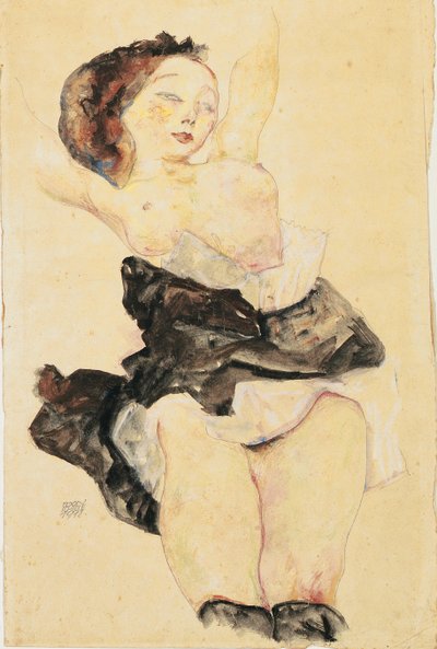 Ung jente liggende, halvnaken, 1912 av Egon Schiele