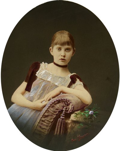 Portrett av en jente. Silver Gelatin Photography, Gouache av Egor Maximovich Ovcharenko (?-1902) av Egor Maximovich Ovcharenko