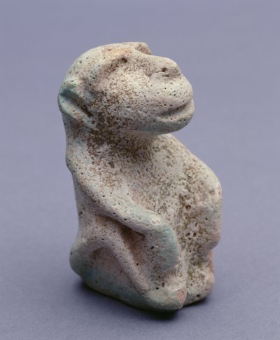 Bavianstatuett, fra Hierakonpolis-tempelet, hovedforekomst, tidlig dynastisk periode, 1.-2. dynasti (glasert fajanse) (se også 113908) av Egyptian