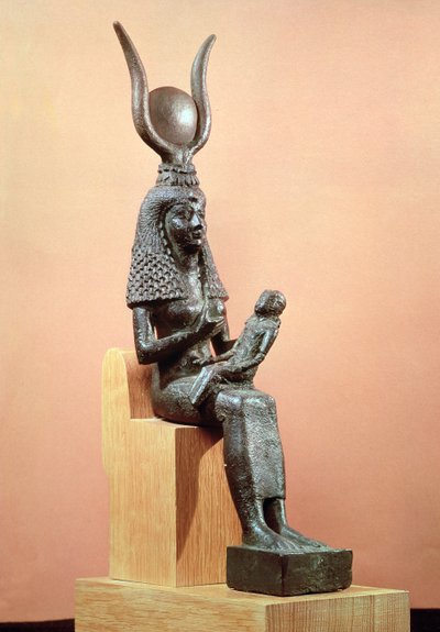 Isis dier spedbarnet Horus (bronse) av Egyptian