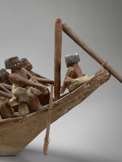 Modellbegravelsesbåt, fra Beni Hasan, sannsynligvis Middle Kingdom, ca. 2060-1786 blandede medier detalj av 107032 av Egyptian