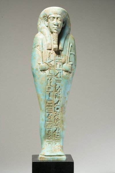 Ushabti-figur for Hor-Khebi, sendynastisk periode, sent 25.-tidlig 26. dynasti, ca. 700-600 f.Kr. (fajanse) (se 270353 for omvendt) av Egyptian