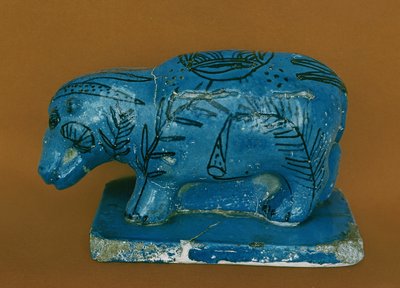 Blå flodhest med svart dekorasjon, fra Dra Aboul Naga, Middle Kingdom (faience) av Egyptian 11th Dynasty