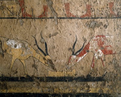 Egyptisk antikk: avl av betail. Freske av graven til dronning Neferou III. 12. dynasti. 2200-2000 f.Kr. Fra El Ghebelen. Torino, egyptisk museum av Egyptian 12th Dynasty