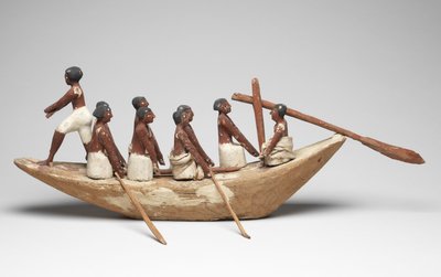 Modellseilbåt fra Tomb of Khety (Beni Hasan) Middle Kingdom, ca. 2010 f.Kr. - 1950 f.Kr. (malt tre og lin) av Egyptian 12th Dynasty