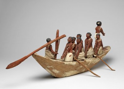 Modellseilbåt fra Tomb of Khety (Beni Hasan) Middle Kingdom, ca. 2010 f.Kr. - 1950 f.Kr. (malt tre og lin) av Egyptian 12th Dynasty