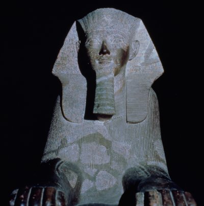 En sfinks av dronning Hatshepsut, fra liktempelet i Hatshepsut, New Kingdom (granitt) av Egyptian 18th Dynasty