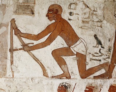 En håndverker som tar mål for konstruksjonen av en vegg, detalj av fresken som dekorerer graven til Rekhmire, guvernør i Theben og vesir under faraoene Thutmes III og Amenophis II (18. dynastiet 1500 til 1292 f.Kr.), Tomb (TT100), Vall av Egyptian 18th Dynasty