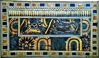 Coffer, fra graven til Tutankhamun, New Kingdom (tre, bronse, elfenben og farget glasur) av Egyptian 18th Dynasty