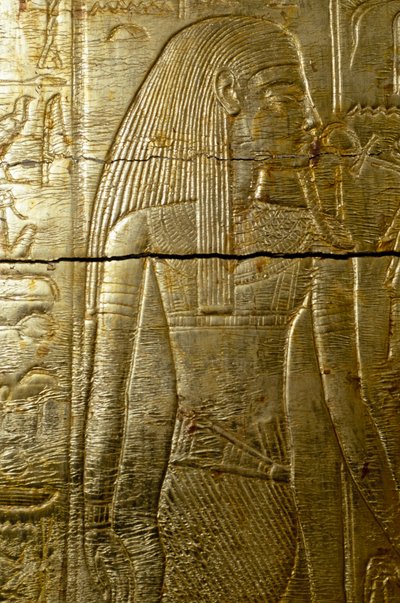 Detalj fra gravering av gulldekket kapell av Tutankhamon, Fra Tutankhamons grav, egyptisk sivilisasjon, New Kingdom, Dynasti XVIII av Egyptian 18th Dynasty