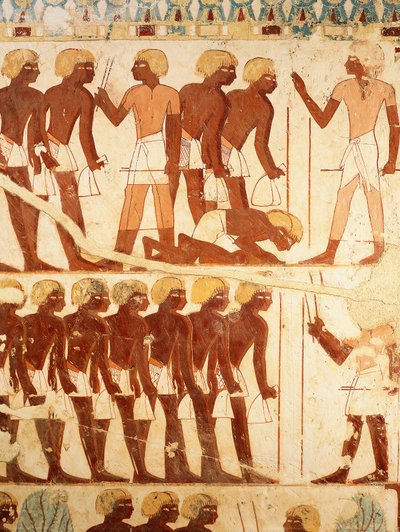 Detalj av fresker som viser hæren som mottar rasjoner, fra Tomb of Userhat (TT56) av Egyptian 18th Dynasty