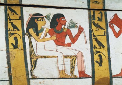 Detalj av dekorasjonen av en sarkofag av The Lady of Madja, New Kingdom, ca. 1450 f.Kr. (malt tre) av Egyptian 18th Dynasty