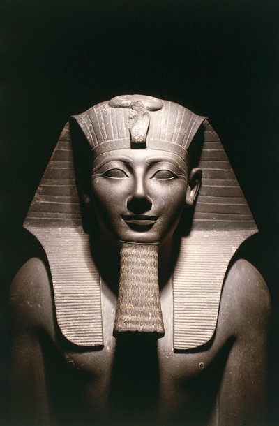 Egypt, detalj av statuen av Thutmose III (før 1479-cirka 1425 f.Kr.), attende dynasti, fra tempelet til Amun ved Karnak i Luxor, basalt av Egyptian 18th Dynasty