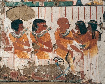 Egypt, Vest-Theben Assassif Necropolis, Nenamons grav og Ipuki. Freske som viser tilbud om halskjeder til avdøde. (New Kingdom, Dynasti XVIII) av Egyptian 18th Dynasty