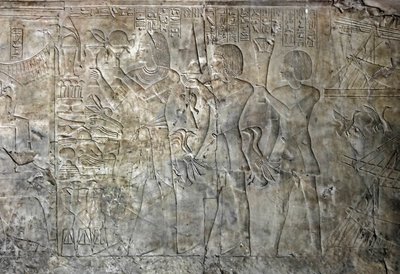 Egyptisk antikvitet: kobles fra graven til Kha em Het (Khaemhat) loftsinspektør og skriver til domstolen til Amenophis III (TT57) som representerer offerbærere. 18. dynasti. 1530-1290 f.Kr. Vallee des Nobles. Luxor, Vestbredden, Egypt av Egyptian 18th Dynasty