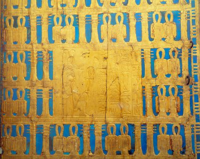 Egyptisk antikvitet: detaljer om baldakinboksen. Tresor av Tutankhamun (All-Ankh-amun) av Egyptian 18th Dynasty