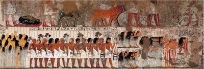 Egyptisk antikvitet: begravelsesscene med gråt. Graven til Ramose (1411-1375 f.Kr.), guvernør i Theben og visir, begynnelsen av riket til Amenophis IV. Necropolis of Gournah (Sheikh Abd el-Gournah), Egypt - Det gamle Egypt: sørgende i en begravelsesprosesj av Egyptian 18th Dynasty