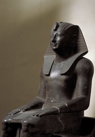 Egyptisk antikvitet: skulptur av basanitt som representerer herskeren Thutmosis (Tutmosis eller Thutmus) III (1479-1425 f.Kr.), egyptisk farao. Dim. 192 cm. 18. dynasti. Torino, egyptisk museum av Egyptian 18th Dynasty
