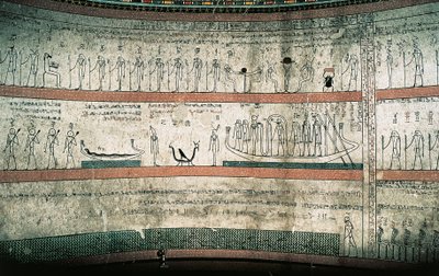Fresker som viser Amduats bok, Solbåtens reise, på gravkamrenes vestvegg av Egyptian 18th Dynasty